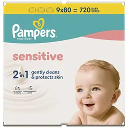 Дитячі вологі серветки Pampers Sensitive, 720 шт (8006530134750) - мініатюра 2