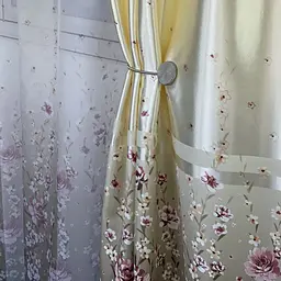 Атласні штори з квітами оливкового кольору 150х270 з тюлистом батистовим 400х270 на тасьме ALBO pbe0052708 - мініатюра 8