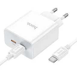 Адаптер мережевий HOCO Type-C to Type-C Cable Leader dual port(2C) charger C108A білий набір для заряджання - мініатюра 4