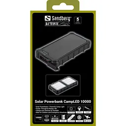УМБ сонячна Sandberg 10000mAh 22,5W PD Solar Powerbank CampLED, USB-A,USB-C In/Out, PowerThru - мініатюра 7