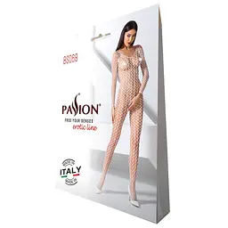 Бодістокінг Passion BS068 комбінезон велика сітка довгий рукав S/M/L white - мініатюра 5