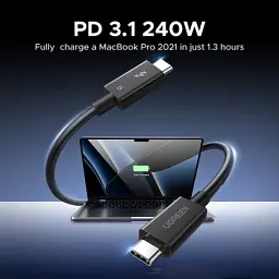 Кабель для передачи данных Ugreen L703 USB-C to USB-C Thunderbolt 5 240W 5A 120Gbps 16/8/4K 1.0 m black (45996) - миниатюра 8