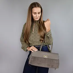 Жіноча замшева сумка-багет Virginia Conti 04344 з двома ручками темний тауп - мініатюра 7