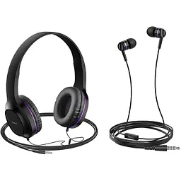 Пара навушників накладні та вакуумні Hoco Enlighten W24, 3.5mm, 1.2m, black-purple