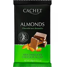 Шоколад Cachet Almonds milk chocolate молочний з мигдалем 300г.