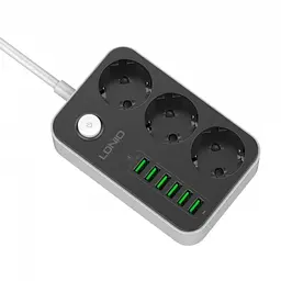 Мережевий фільтр подовжувач чорний 3 розетки з 6 USB 2м із захистом із заземленням LDNIO SE3631 2500W 10A - мініатюра 6