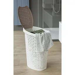 Кошик для білизни 43L PAGLIA 31,5x40x60h з кришкою, молочний - мініатюра 2