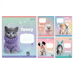 Зошити учнівські 12 аркушів клітинка 1B Funny Pets, 25 шт. в упаковці
