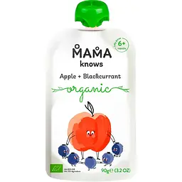 Упаковка пюре Mama knows з яблук та чорної смородини органічне 900 г (90 г х 10 шт.) - мініатюра 2