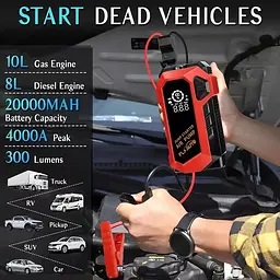 Пускозарядний пристрій Jump StaRter для автомобіля 2000мАч з компресором (Червоний) - мініатюра 3