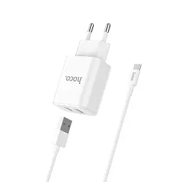 Мережевий зарядний пристрій Hoco C62A 2USB 2.1A White + USB Cable XiaomicroUSB - мініатюра 2