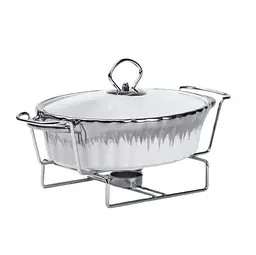 Марміт Yiwu HP1024 мармітниця з кришкою на підставці овальна 33 см x 19 см x 6 см Білий
