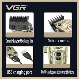 Машинка для стрижки волосся бездротова з тримером для бороди VGR V-005 Золотиста - мініатюра 4