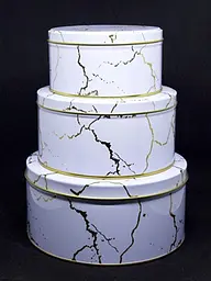 Набір 3 круглі банки Білий мармур 13.6x7.3 см 16.8x8.3 см 19.7x9 см