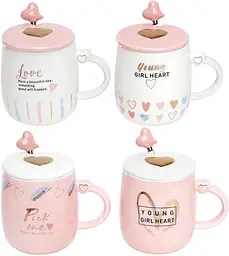 Кружка фарфорова "Girl's heart" з кришкою та ложкою Bona 420 мл kuh0009758