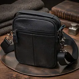 Практична чоловіча сумка на плече з натуральної шкіри Vintage 22247 чорна - мініатюра 4