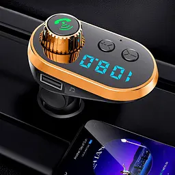 Фм-модулятор у машину Car Q15 Чорно-жовтогарячий, фм трансміттер блютуз із кабелем Type-C/MicroUSB/Lightning (ST)