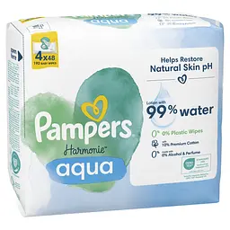 Набір дитячі вологі серветки Pampers Harmonie Aqua 192 шт. (4 уп. по 48 шт.) - мініатюра 2