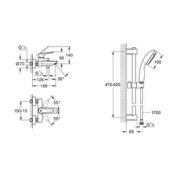 Змішувач для ванни Grohe QuickFix Start Black UA30330702, Чорний матовий - мініатюра 2