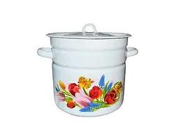 Каструля емальована IDILIA 12л /2 циліндрична з полою ручкою на кришці Весняний букет (біла) I16241/2