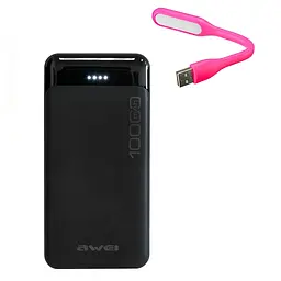 Комплект powerbank 10000 mAh "Awei P37K" Чорний, powerbank і usb світильник для ноутбука Рожевий 1.2W - мініатюра 10