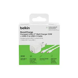Belkin Зарядний пристрій мережевий 30Вт USB-С PD PPS, кабель USB-С > USB-C, 1 м, PVC, білий - мініатюра 7