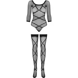 Бодістокінг Obsessive Bodystocking G320 S/M/L, панчохи, боді, декор у вигляді ліній - мініатюра 5