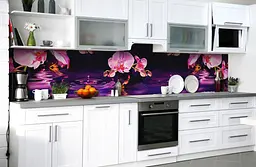 Вініловий кухонний фартух Рожеві Орхідеї над водою наклейка для кухні Квіти Фіолетовий Happy Pocket Z181601 - мініатюра 5