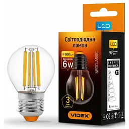 Лампочка Videx Filament G45F 6W E27 4100K 220V (VL-G45F-06274) - мініатюра 2