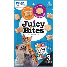 Ласощі для котів INABA Juicy Bites, соковиті снеки зі смаком морського гребінця та краба, 3×11.3 г