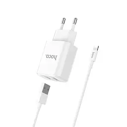 Мережевий зарядний пристрій 2 USB Hoco C62A 2.1 A White + USB Cable iPhone 8 - мініатюра 4