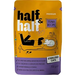 Корм вологий Half&Half для стерилізованих котів шматочки з тунцем у соусі у формі пауча 100 г