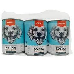 Набор 2+1 для собак Wanpy Мясной банкет кусочки курица, влажный корм, банка 3×375 г