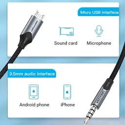 Кабель мультимедійний Micro 5P M to 3.5mm M 1.0m (4pin) black Vention (BDGBF) - мініатюра 3