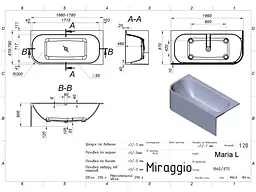 Ванна Miraggio MARIA L (8814057) Miramarble | Глянцева | Пристінна | Біла - мініатюра 2