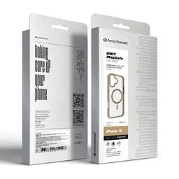 Чехол Apple iPhone 16, Unit MagSafe, бежевый, прозрачный, магсейф, противоударный, магнитный, панель-накладка с поддержкой MagSafe, с поддержкой беспроводной зарядки, TPU+PC, защита всего корпуса, ударопрочный, ArmorStandart (ARM78706) - мініатюра 6