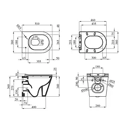 Унітаз підвісний Kroner Armada WHI513636 RIMLESS безобідковий з сидінням Slim Duroplast / Soft-close / Quick relase (KA513636WHIR), Білий - мініатюра 2