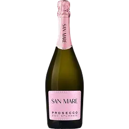 Набір: вино ігристе San Mare Prosecco DOC Spumante екстрасухе біле 11% 0.75 л + десерт Bonjour Konti смак полуниці з вершками 232 г - мініатюра 2
