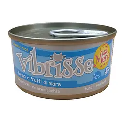Вологий корм для котів Vibrisse Menu тунець з морепродуктами, банка 70 г