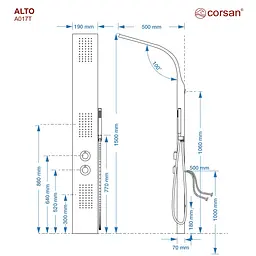 Душова панель Corsan Alto white з термостатом A017TWH, Хром - мініатюра 2