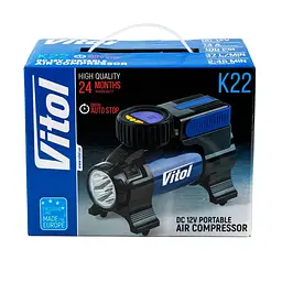 Автомобільний компресор Vitol 100psi 14Amp 37л Ліхтар Автостоп прикурювач (K-22) - мініатюра 5