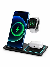 Бездротова зарядна станція 3 в 1 15 W для iPhone, Apple Watch і AirPods чорна (49675896)