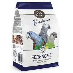 Повнораційний корм для всіх видів великих та середніх папуг Deli Nature Birdelicious Parrots Serengeti з вітамінізованими гранулами Вага: 0.75 кг 2850