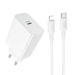 Мережевий зарядний пристрій BOROFONE BA107A Stellar single port PD30W charger set (C to iP) (EU) Білий