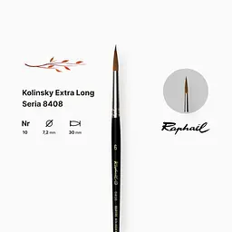 Пензель колонок круглий Raphael Kolinsky Extra Long, №10, з подовженим кінчиком, коротка ручка - мініатюра 2
