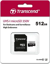 Карта пам'яті Transcend 512GB microSD w/ adapter U1, High Endurance (170TB) (TS512GUSD350V) (FFSDTR02110) - мініатюра 3