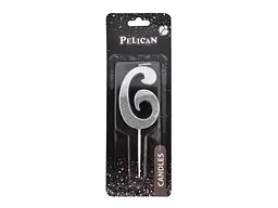 Свічка-цифра PELICAN "6" 5см срібло з блискітками арт.863316