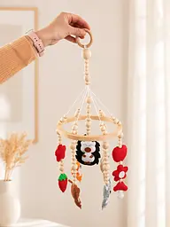 Мобіль на ліжечко підвісний з дерев'яними намистинами Лісові звірята, мобіль для немовлят - мініатюра 2