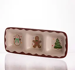 Менажниця новорічна порцелянова Yiwu Merry Christmas на 3 секції для закусок 30×11×2.5 см CR-1-41 - мініатюра 4