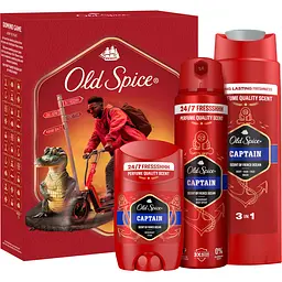Подарунковий набір Old Spice Urban Traveller Captain: аерозольний дезодорант 150 мл + дезодорант-стік 50 мл + гель для душу 3-в-1, 250 мл + гра Доміно